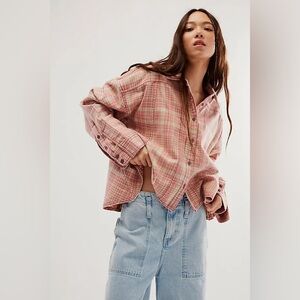 Free People We the Free Remade Plaid Long Sleeve Top Button Shirt Western Rodeo